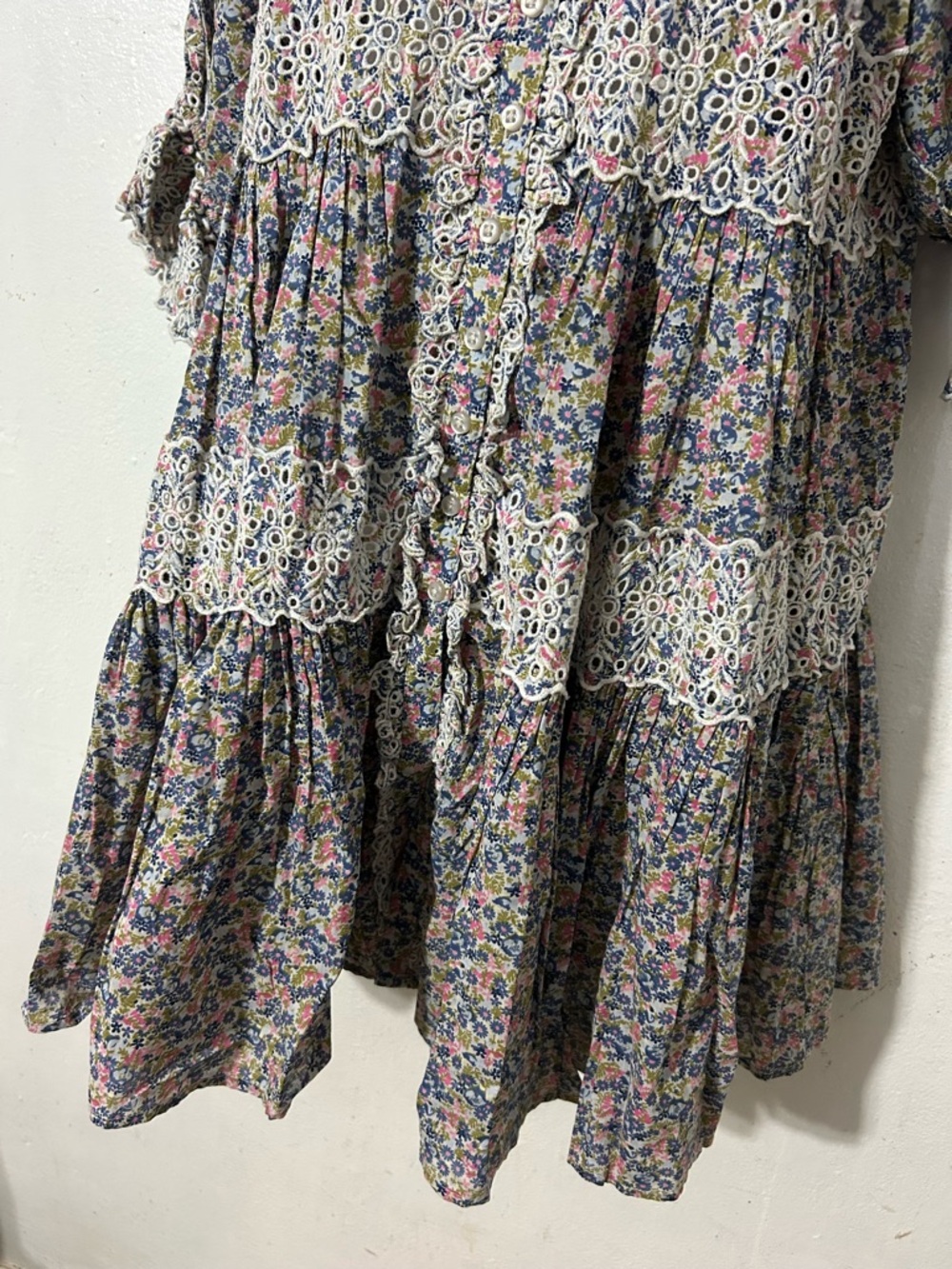 by timo Boho Floral Lace-Trim Midi Dress in Dusty Blue size M - Picture 4 of 10